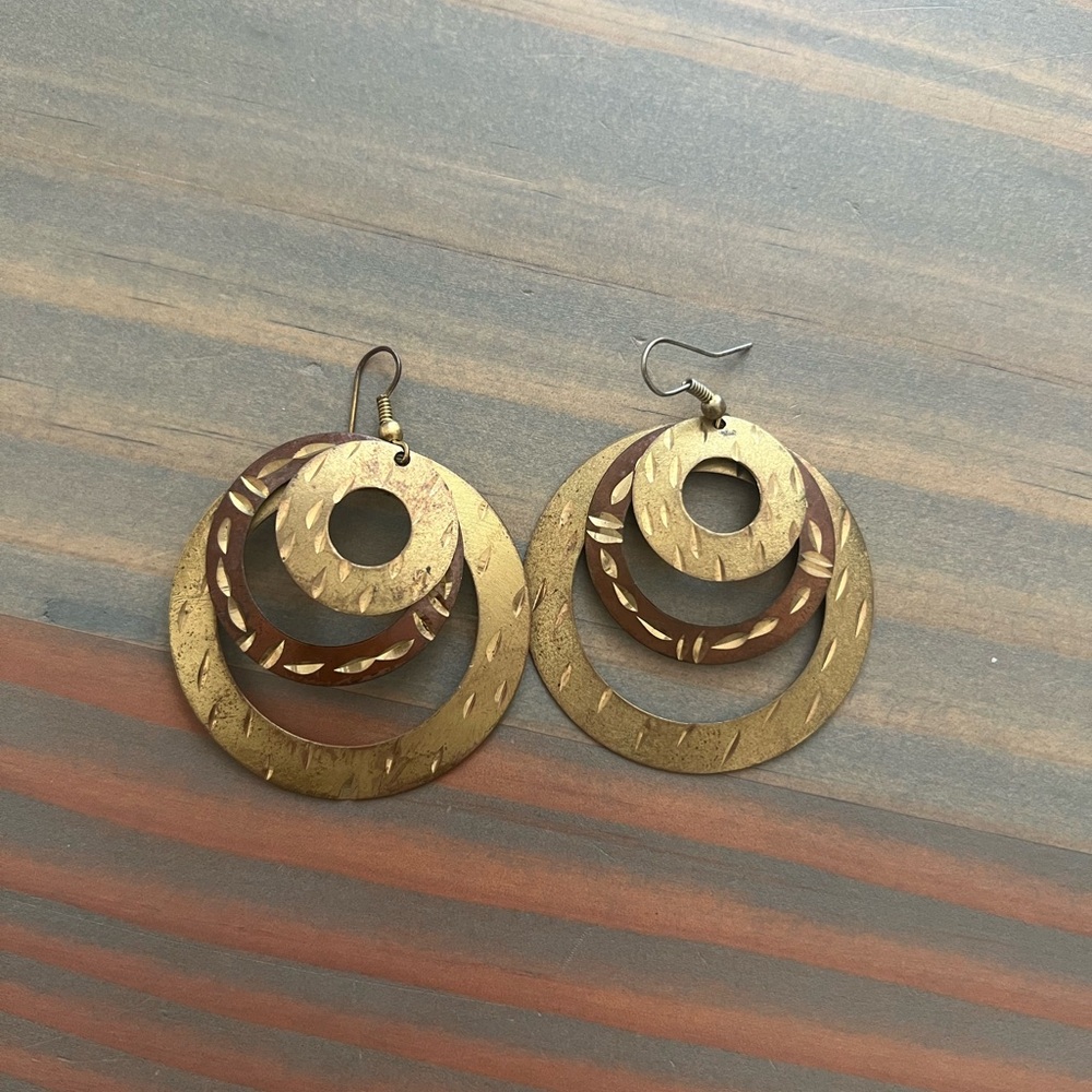 Gold and Brown Layered Earrings